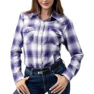 Purple Black Cotton Long Sleeve Western Shirts for Women's with Snap Button